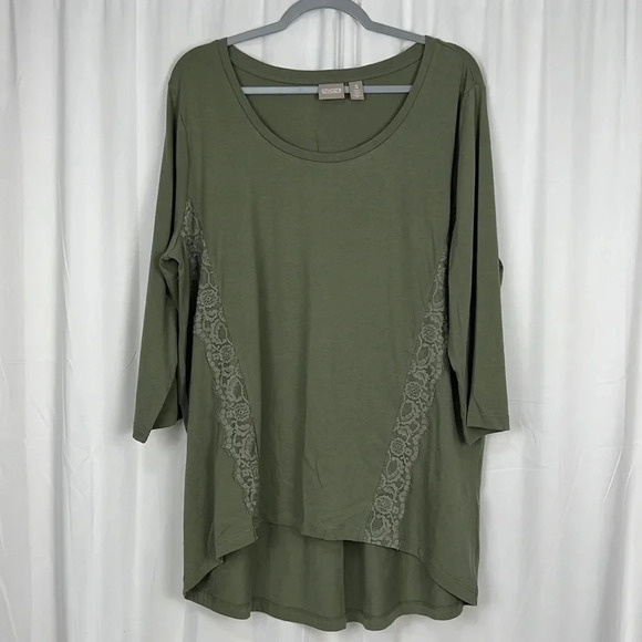 Chico's Tops - Chico’s NWOT Women’s US XL Lace Green 3/4 Sleeve High-low Hem Top